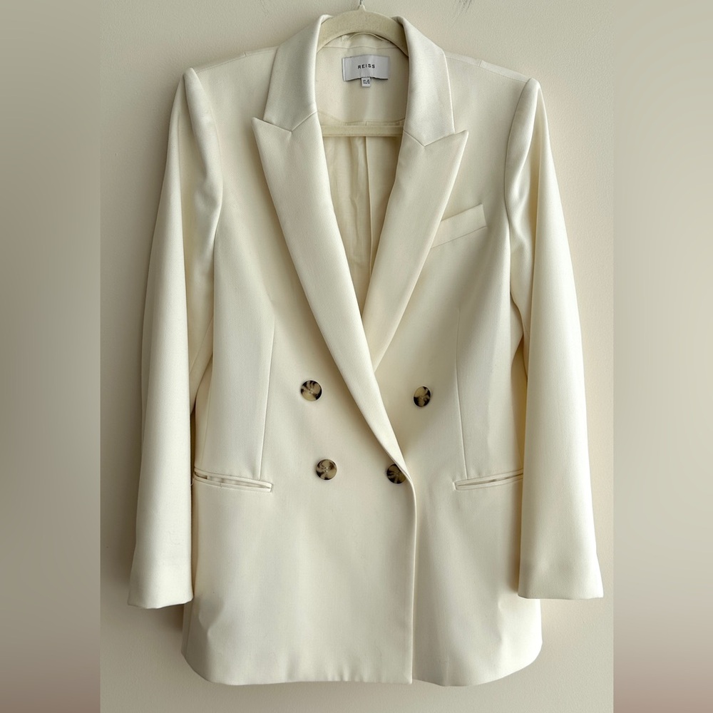 Reiss Cream Double-Breasted Tailored Blazer